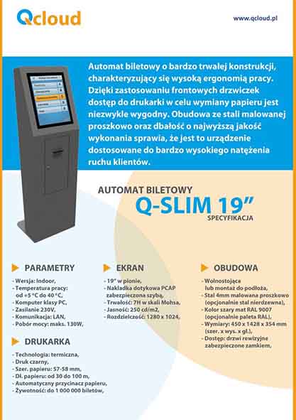 Karta katalogowa automat biletowy Q-SLIM 19